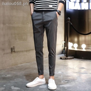 Hot sale✕Summer men s casual pants Korean version of the trend of nine-point pants men s slim suit pants feet pants striped trousers thin section