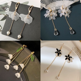 Korean Long Crystal Petal Earrings Elegant Flower Jewelry Earings