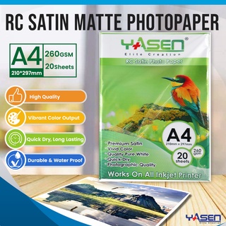 Yasen RC Satin Photo Paper A4 Size Matte Photopaper 260GSM (20 Sheets/Pack)