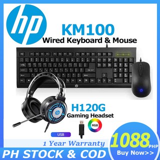 【COD】HP KM100 Wired Keyboard and Mouse Usb Whaterproof Keyboard Mouse Combos Set Ergonomic Design