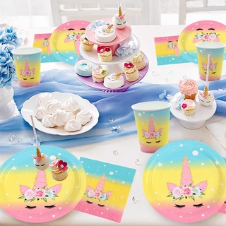 Happy Birthday theme Party Supplies unicorn Disposable Paper Plates Cup napkin Party Supplies Party Decoration Set (8)