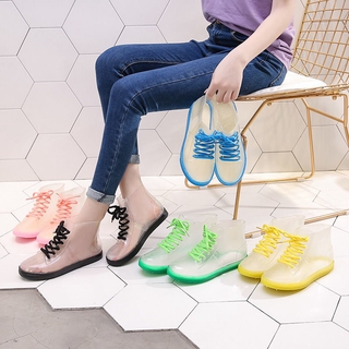 [Adult rain shoes] transparent shoes jelly anti-slip fashion waterproof shoe boots rubber women s short tube