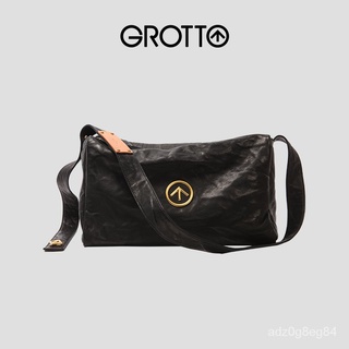 GROTTOQile Sexist Black Stone Bag Italian Sheepskin Messenger Bag Trendy Cool Large Capacity Shoulde
