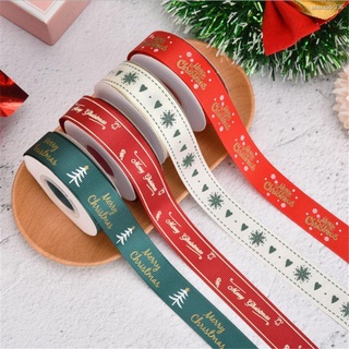 ﹍(10 yards/Pc) 2cm Polyester Ribbon Bronzing Ribbon Printed Christmas Ribbon For Christmas Decoratio