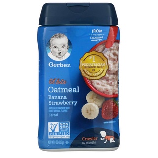baby cereal Gerber Li'l Bits, Oatmeal Cereal, 8 + Months, Banana Strawberry, 8 oz (227 g) from US