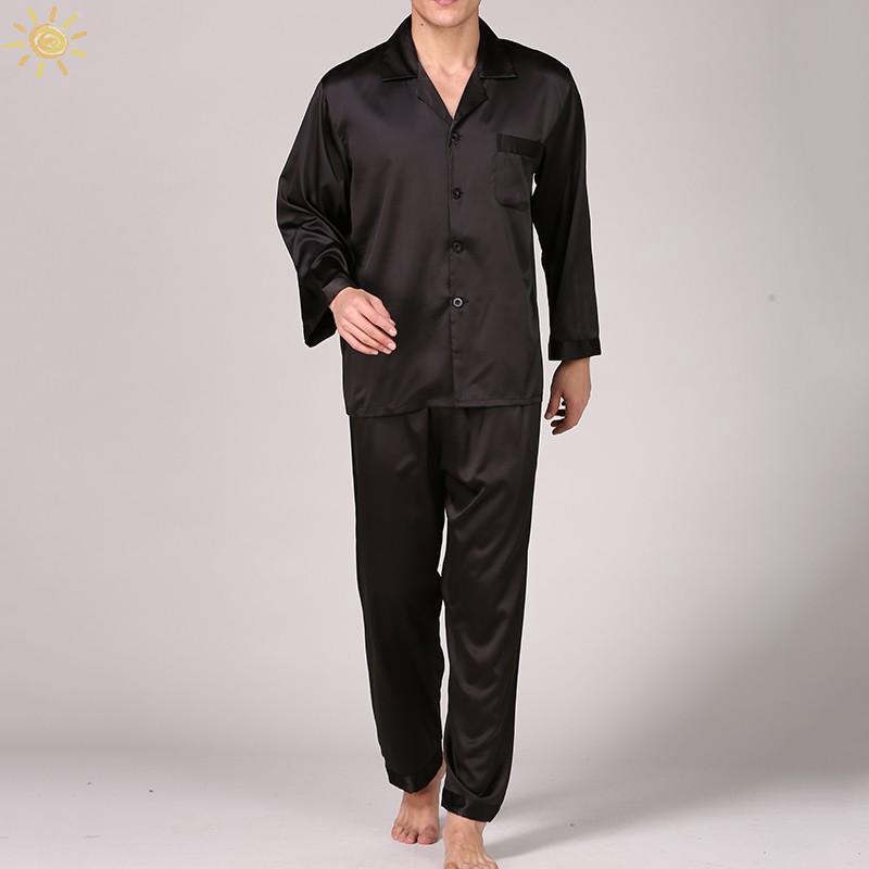 ☀Mens Satin Pajamas Sleepwear Set Loungewear Tops+Pants (1)