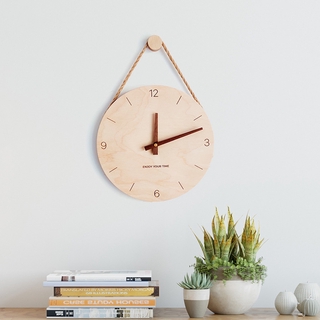 SUNNE Nordic Japanese Minimalist Lanyard Wall Clock Creative Minimalist Black Walnut Solid Wood Clock For Home Living Room Decoration