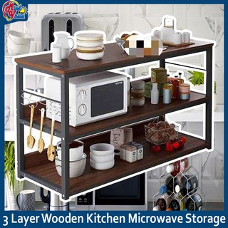 TECNIX 3 Layer Wooden Kitchen Microwave Storage Rack Brown