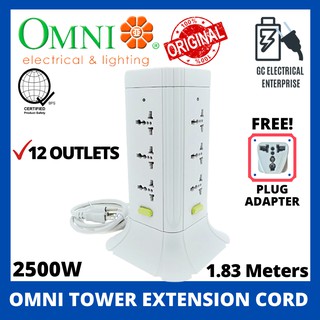 Omni Universal Tower Extension Cord 12 Outlets with Switch WTE-512 Omni Extension Wire Heavy Duty
