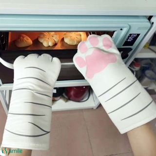 LDYLIST 1PCS 3D Cartoon Cat Paws Oven Mitts Long Cotton Baking Insulation Gloves Microwave Heat Resistant Non-slip Kitchen Gloves LDYLIST