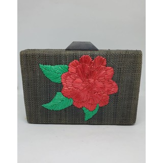 Raffia Clutch Bag with Straw Embroidery