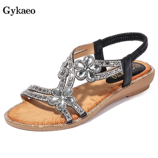 Gykaeo Female Leisure Fashion Flat Sandals 2021 Summer Flower Rhinestone Gladiator Sandals Women Pee (1)
