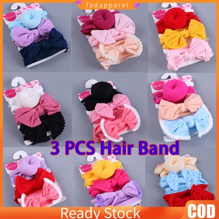 COD Ready Stock 3Pcs Kids Floral Headband Girls Baby Elastic Bowknot Accessories Hairband Set