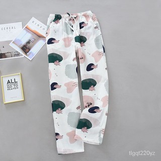 X.D Sleepwear Japanese Cotton Pajama Pants Women's Spring and Summer Thin Cotton Double-Layer Gauze