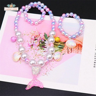 YNC 2pcs/Set Mermaid Tail Pendant Necklace + Sequin Bracelet Birthday Gift for Girls