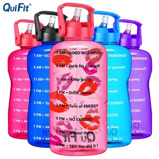 Discount﹍QuiFit Sale 3.8L Tritan Water Bottle With Straw Time Marker BPA Free Sports Fitness Kettle (1)