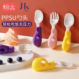 【Hot Sale/In Stock】 Baby Spoon Learn to Eat Training Eat Short-handled Fork Spoon Complementary Food (1)