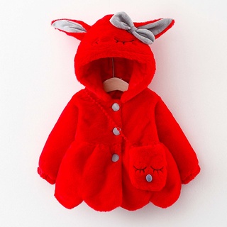 Cute Rabbit Ears Plush Baby Jacket Christmas Sweet Princess Girls Coat Autumn Winter Warm Hooded Out