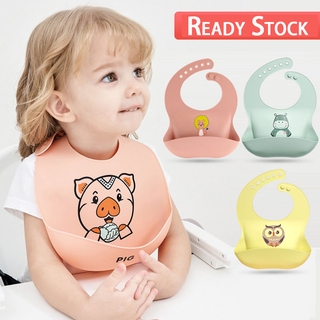 【Ready Stock】Silicone baby feeding bib/baby saliva pocket/rice bag/waterproof/super soft Environmental protection materials