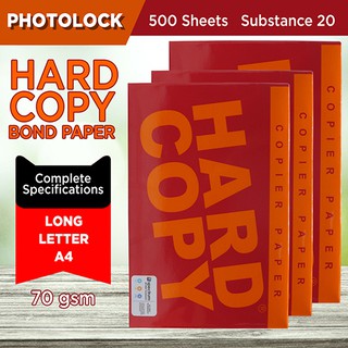 70GSM HARD COPY BOND PAPER Substance 20-24 (500 sheets per ream) Short / Long /A4