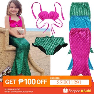 3PCS Girl Kids Mermaid Tail Swimmable Bikini Set Bathing (1)