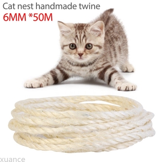 50M 6mm DIY Cat Scratching Post Natrual Cordage Twisted Sisal Rope Fun Pet Toys