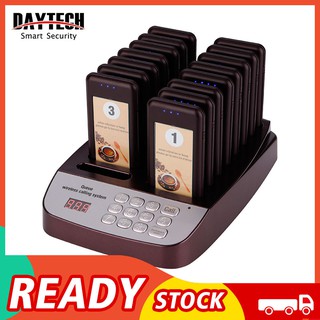 Daytech Restaurant Coaster Pager System Model E-P400 Wireless Pagering Queuing System Calling System 1 Keypad With 16 Receivers