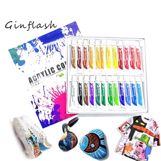 Ginflash 24Colors 12ml/tube Acrylic Paint Set Wall Color Art Painting Paint Fabric Drawing Set