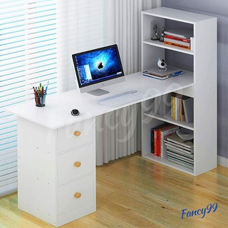 study table with drawer FCY Computer Study Gaming Desk Table with 3 Drawers & 4 Tier Bookshelves for