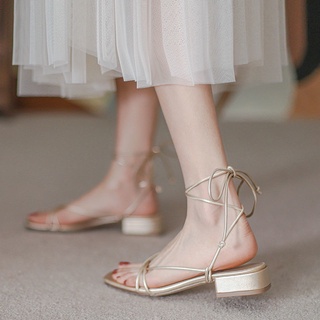 Strap Sandals Female Korean Version 2021 New Summer Fairy Wind Flat-bottomed Flat-heeled Summer Roman Beach Shoes