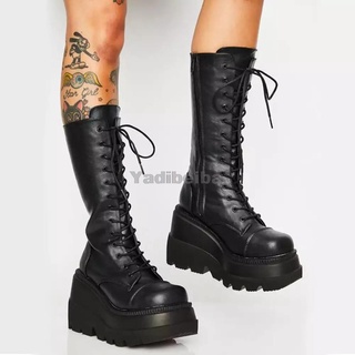 insPlatform Shoes Boots Women Winter Shoes PU Leather Riding Boots Zipper Ladies Shoes Punk Goth Lo