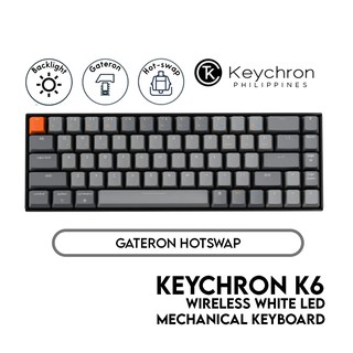 Keychron K6 Mechanical Keyboard (65% Layout, Wired/Bluetooth, White LED, Gateron, Hot-Swap)