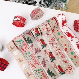 2 Meters Linen Christmas Gift Box Decor Ribbons DIY Dot Snowflake Elk Printing Lace Ribbon Wedding Christmas Tree Decoration