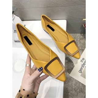 Women's shoes spring new wild metal buckle point flat shoes
