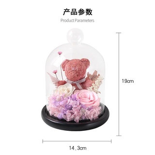 Available Immortal Flower Glass Cover Decoration Rose Bear Gift Box (8)