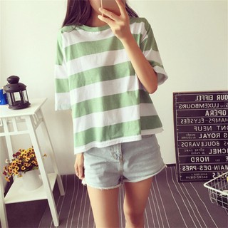 SALE!! Korean Striped Shirt Loose T-shirt Short Sleeve Tops (2)