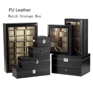 Leather Watch Box Black Men's Watch Storage Boxes Case With Window Jewelry Women Gift Case Fashion
