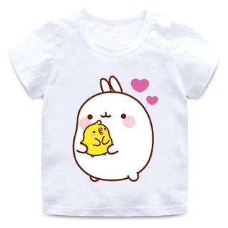 Kids Molang and Piupiu cute running Molang T Shirt Children Anime Casual Unisex Short Sleeve Clothes Baby White T-shirt