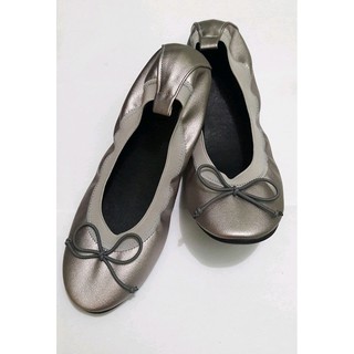 Metallic Gray w/ Bow Yosi Samra Inspired Ballet Flat Shoes