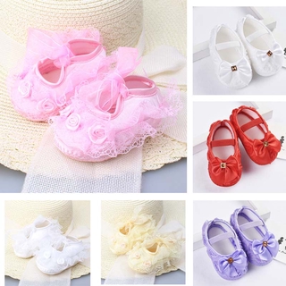 0-1 Y Newborn Baby Girls Lace Shoes Bow-knot Cute Anti-Slip Infant Toddler Soft Sole Princess Shoes Baby Shoes for Christening