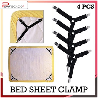 4pcs Triangle Bed Mattress Sheet Corner Clips Grippers Adjustable Suspender Straps (Black)