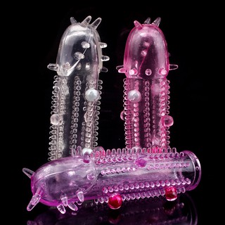 1PC Reusable Pearl Crystal Delay Enlargement Condom Wave Point Penis Extension Sleeves For Man Adult