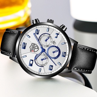 DEYROS Watch Men Leather Watch Black Analog Quartz Wrist Watches Business Casual Watch for Men