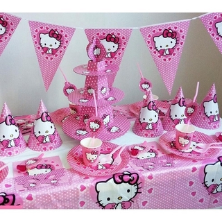 Hello kitty theme happy Birthday kids Party Decor paper plate Party Supplies
