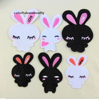 Colorfulswallowfly 2pcs Embroidered Cloth Iron On Patch Motif Applique Sew Couple Cute Rabbit CSF