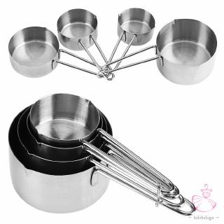 b【ilibiligo】8pcs/set Stainless Steel Measuring Cups&Spoons Kit Sugar Coffee Milk Baking Tool