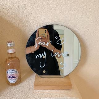 Fun Study|Korea Round Glass Mirror Han Feng With Solid Wood Base Desktop Round Makeup Mirror