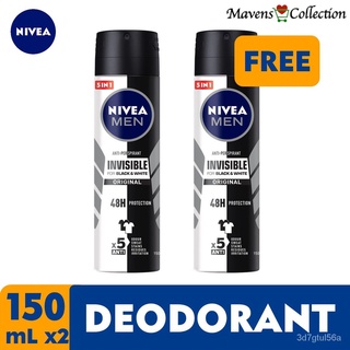 NIVEA MEN Deodorant Invisible for Black & White Power Spray 150mL Original 48 Hour Protection (Buy 1