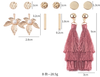 6 Pair/set Hikaw Set Fashion Pearl Earrings for Women Bohemian Circle Tassel Long Stud Earrings Beach Jewelry Set (4)