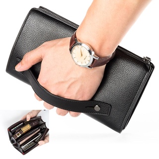Mens PU Leather Credit Card Zipper Pocket Phone Holder Clutch,Purse Long Wallet